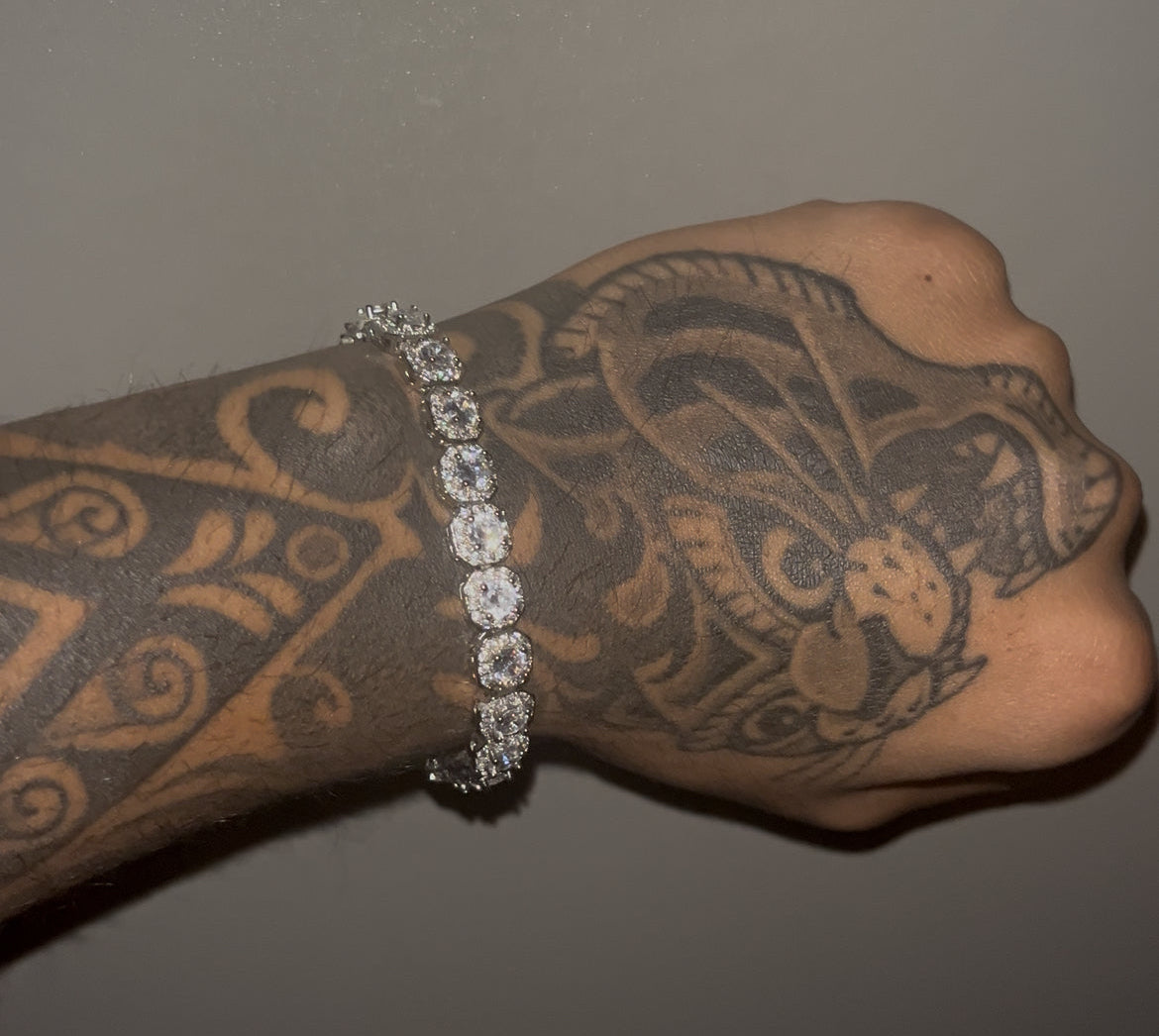 10MM CLUSTERED TENNIS BRACELET - SILVER PLATED