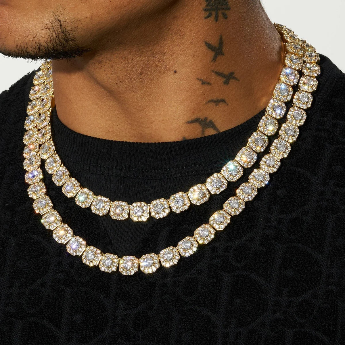 10MM CLUSTERED TENNIS CHAIN - GOLD