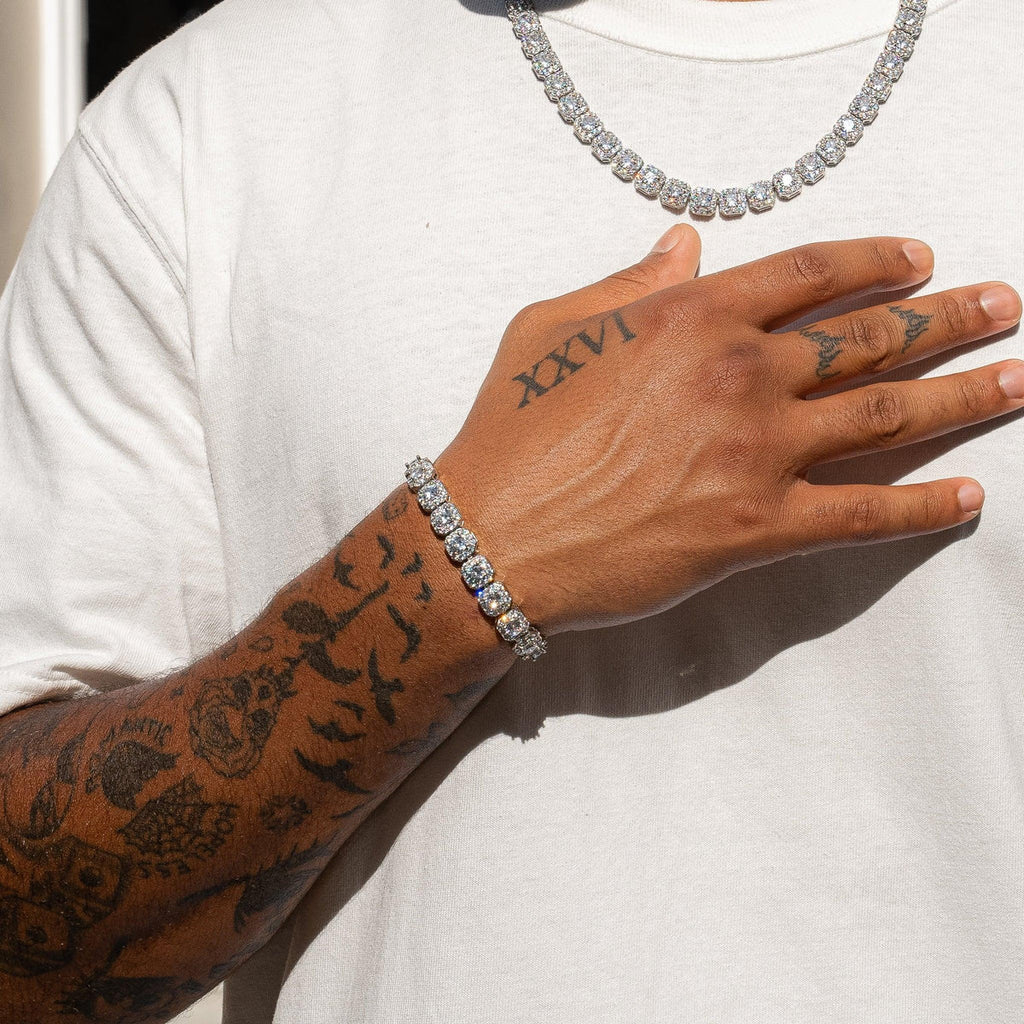 10MM CLUSTERED TENNIS BRACELET - SILVER PLATED