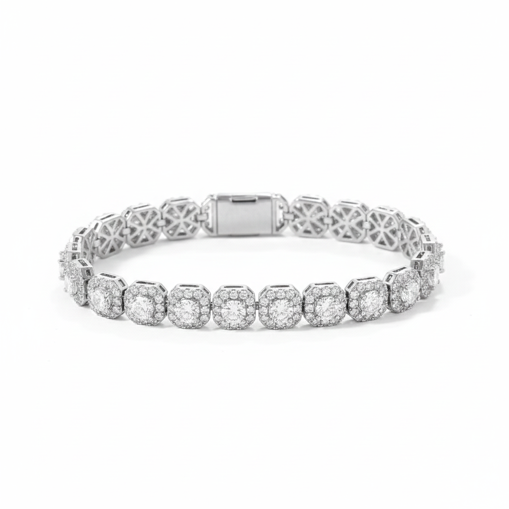 10MM CLUSTERED TENNIS BRACELET - SILVER PLATED